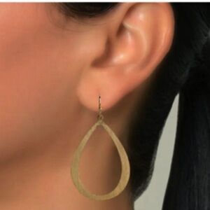BRUSHED GOLD  PLATED TEARDROP HOOP EARRINGS 2 INCH